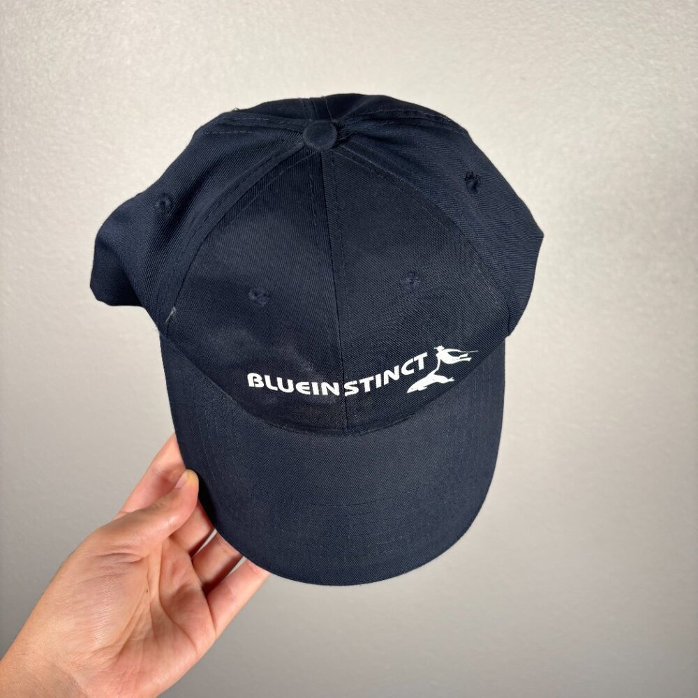 BLUE INSTINCT Black White Dolphin Logo Adjustable Back Strap Baseball Cap Hat - Picture 2 of 6